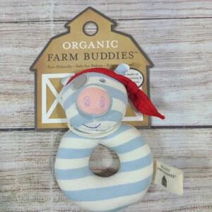 Apple Park Organic Farm Buddies Plush Pirate Pig Rattle Stuffed Toy Blue White